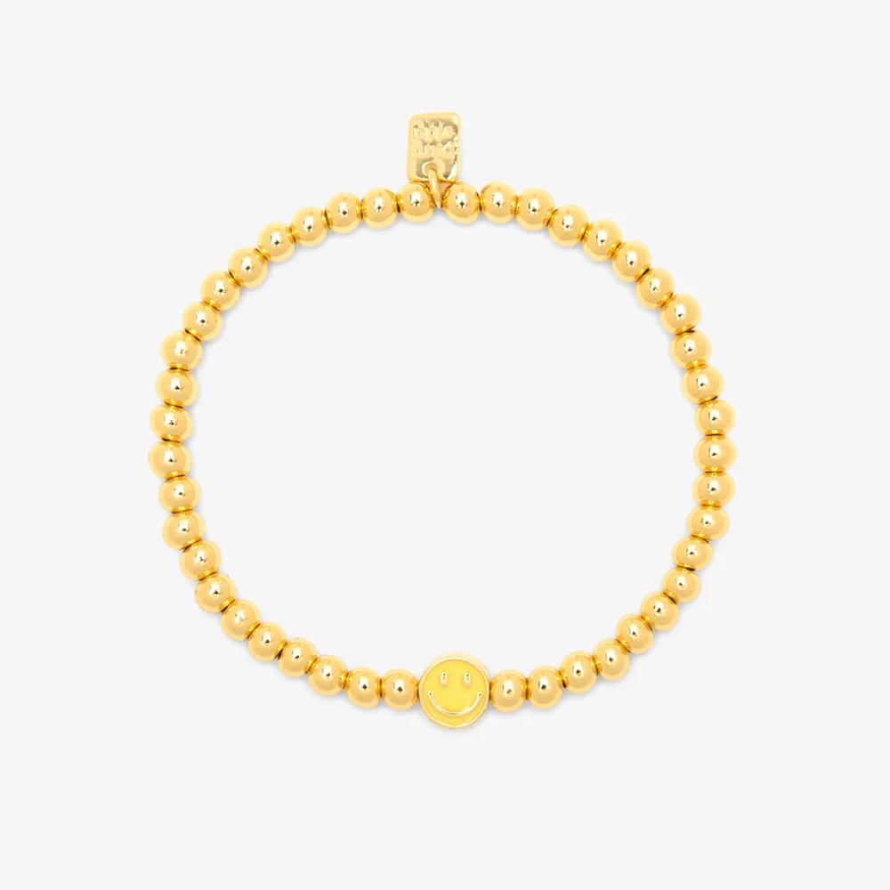 Pura Vida Happy Face Gold Ball Stretch Bracelet - Mellow Monkey