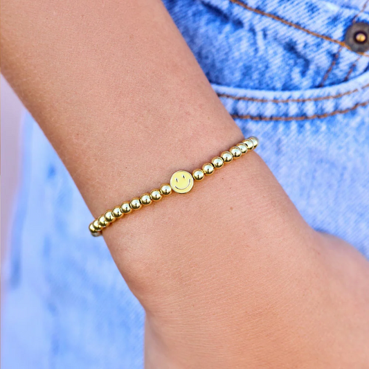 Pura Vida Happy Face Gold Ball Stretch Bracelet - Mellow Monkey