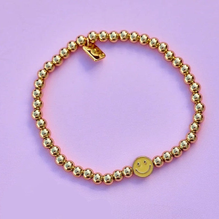 Pura Vida Happy Face Gold Ball Stretch Bracelet - Mellow Monkey