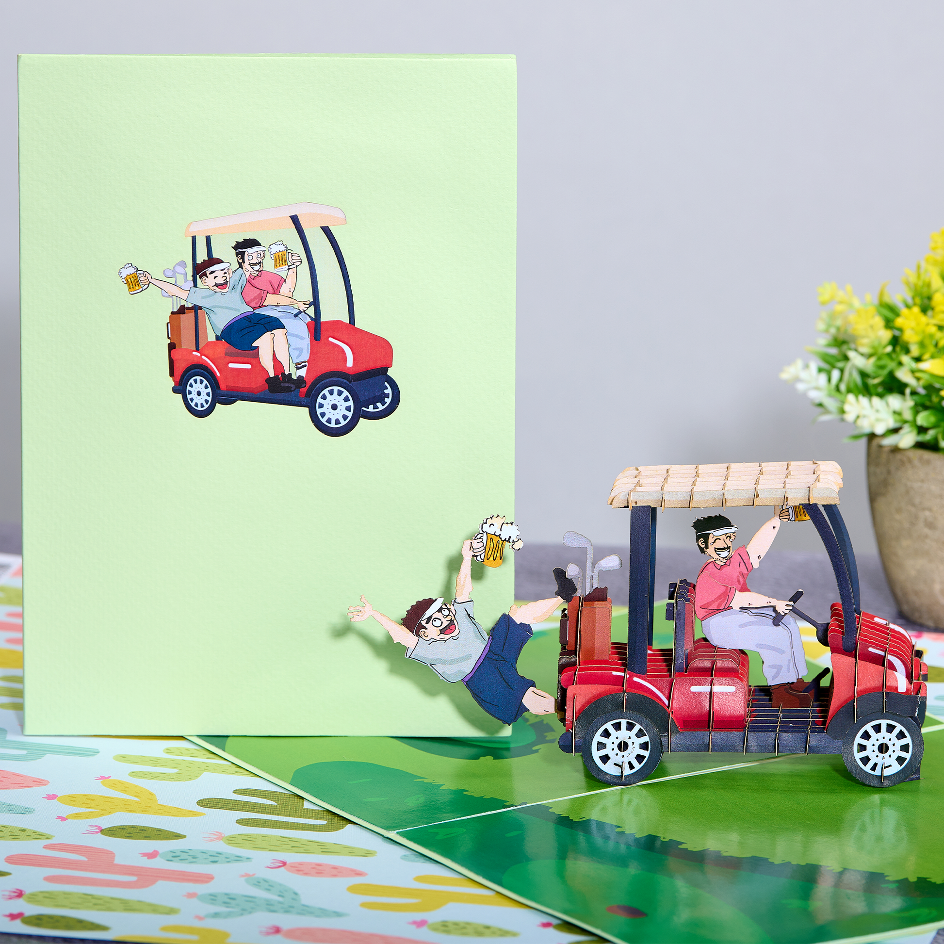 Drunk Golfers Funny 3D Pop-Up Golf Greeting Card - Mellow Monkey