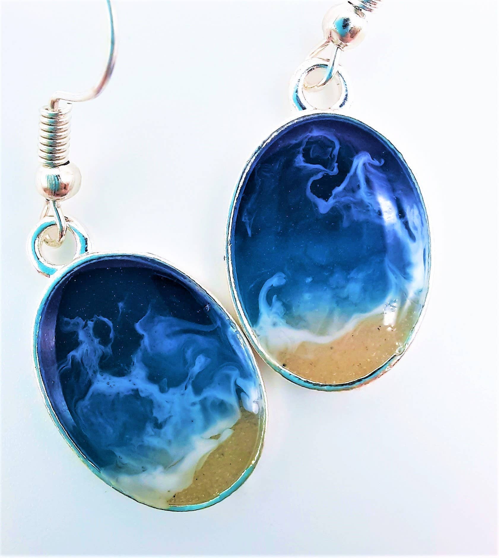 Handmade/Handcrafted Resin Ocean Beach Wave Oval Earrings - Mellow Monkey