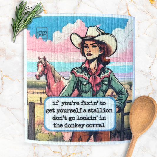 Funny Swedish Dishcloth for Dating - Get Yourself a Stallion - Mellow Monkey