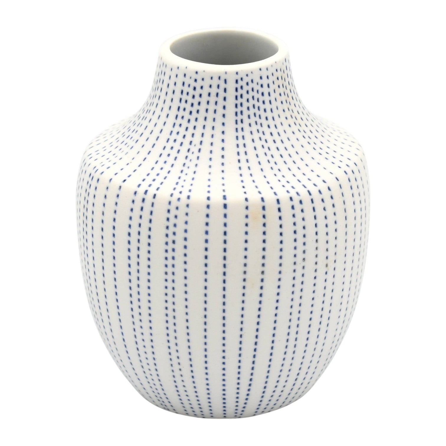 Mini Inca - Handcrafted Porcelain Vase - White with Blue Dotted Lines - 3.5 x 3.5 x 4.3 in - Mellow Monkey