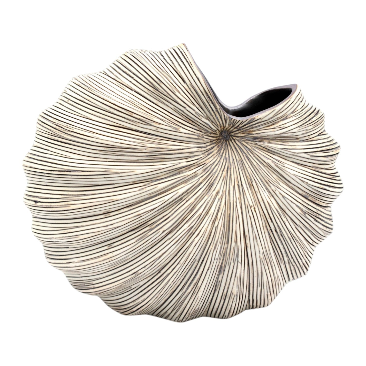 Palm - Handcrafted Porcelain Vase - White with Brown Stripes - 5.4 x 4.1 x 6.8 in - Mellow Monkey