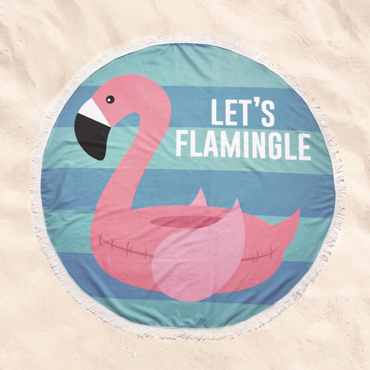 Let's Flamingle - Round Flamingo Beach Towel - 59-in - Mellow Monkey