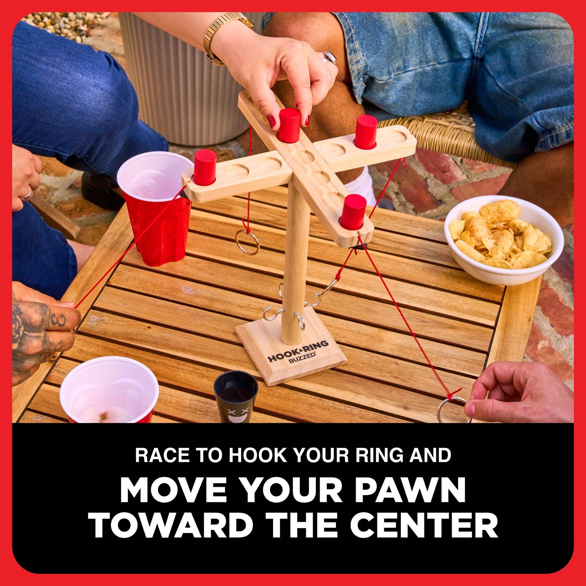 Buzzed 4-Way Hook & Ring - Ring Toss Drinking Game - Mellow Monkey