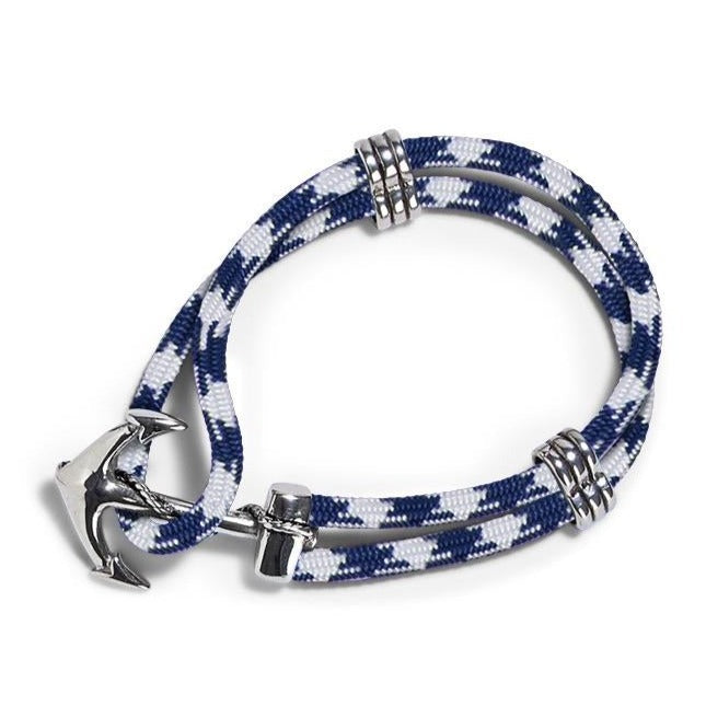 Navy and White Anchors Away Nautical Rope Bracelet - Mellow Monkey