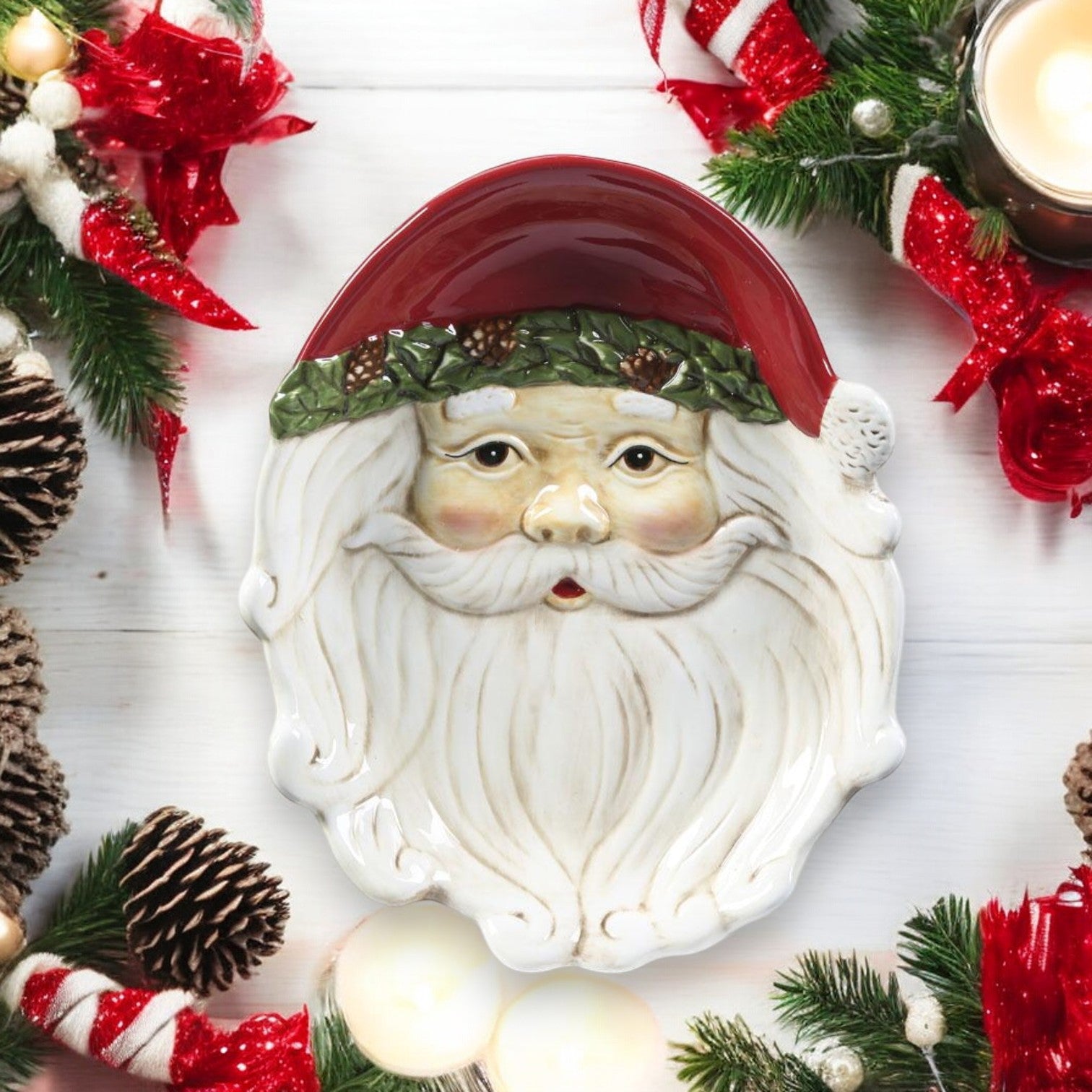 Santa Face Ceramic Plate with Hat - 11-in - Mellow Monkey