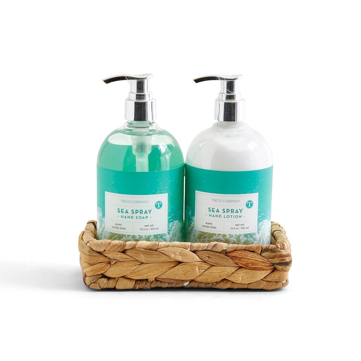 Sea Spray Ocean Scented Hand Soap and Lotion Set in Hand-Crafted Reed Tray - 16.9-oz each - Mellow Monkey