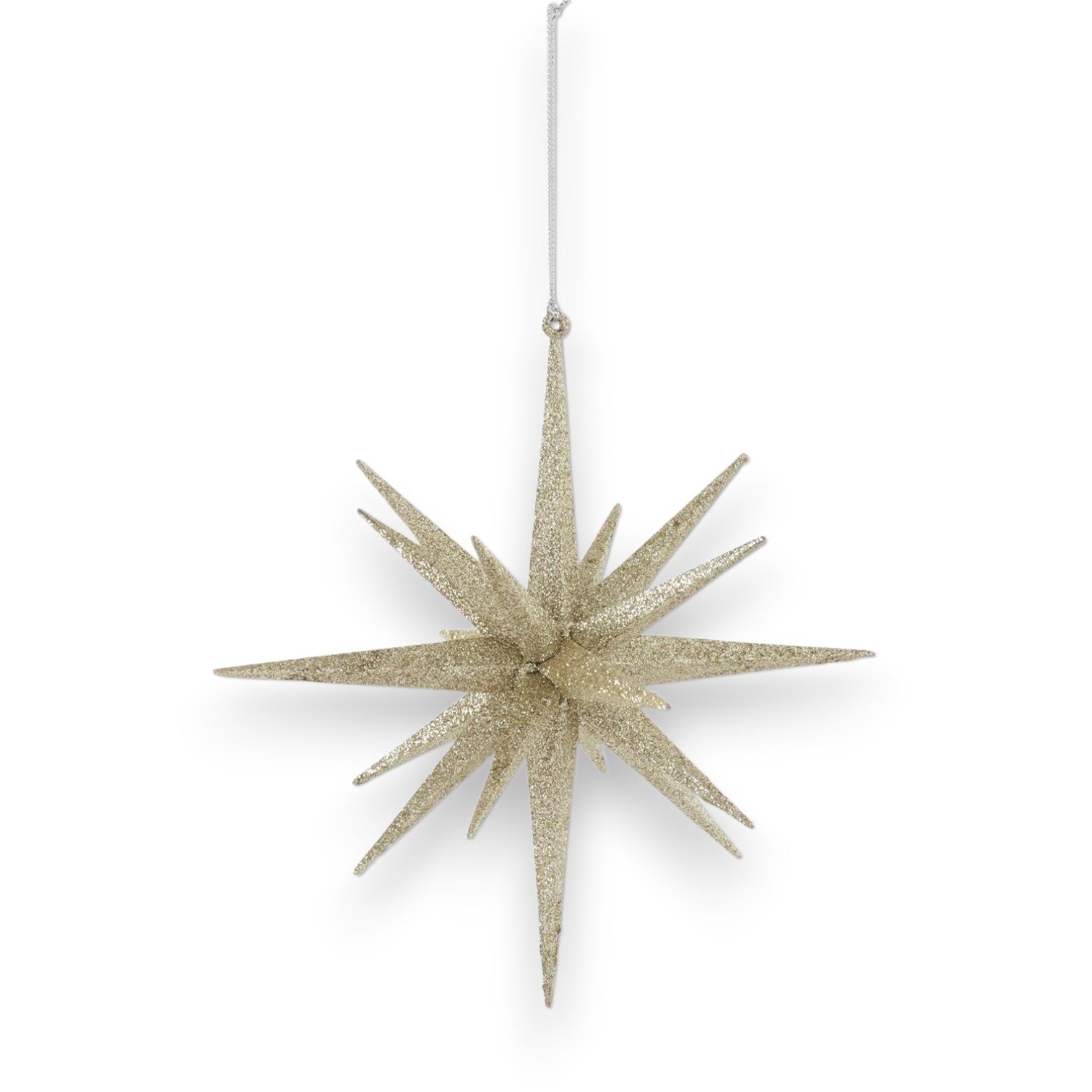 8-Inch 18 Point Champagne Glitter Star Ornament - Mellow Monkey