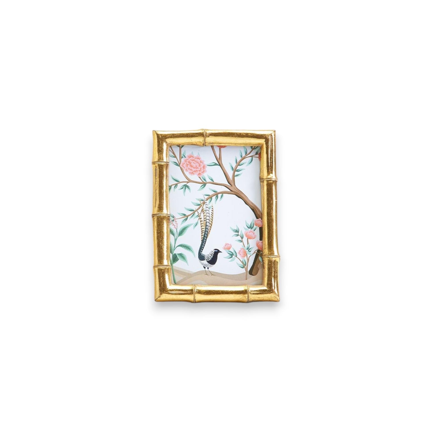 Gold Faux Bamboo Photo Frame with Flora and Fauna Art - Mellow Monkey