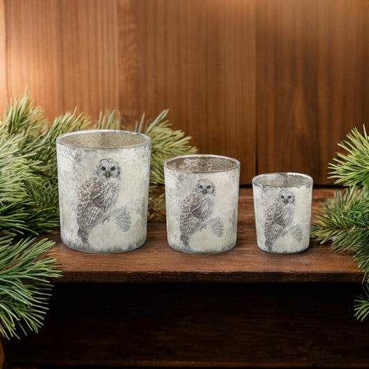 Glass Snowy Owl Votive Holder - Mellow Monkey