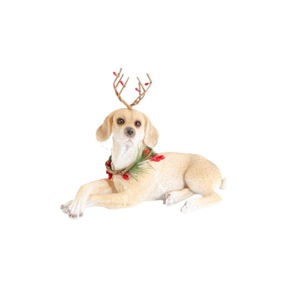 Resin Brown Dog with Antlers and Wreath - Mellow Monkey