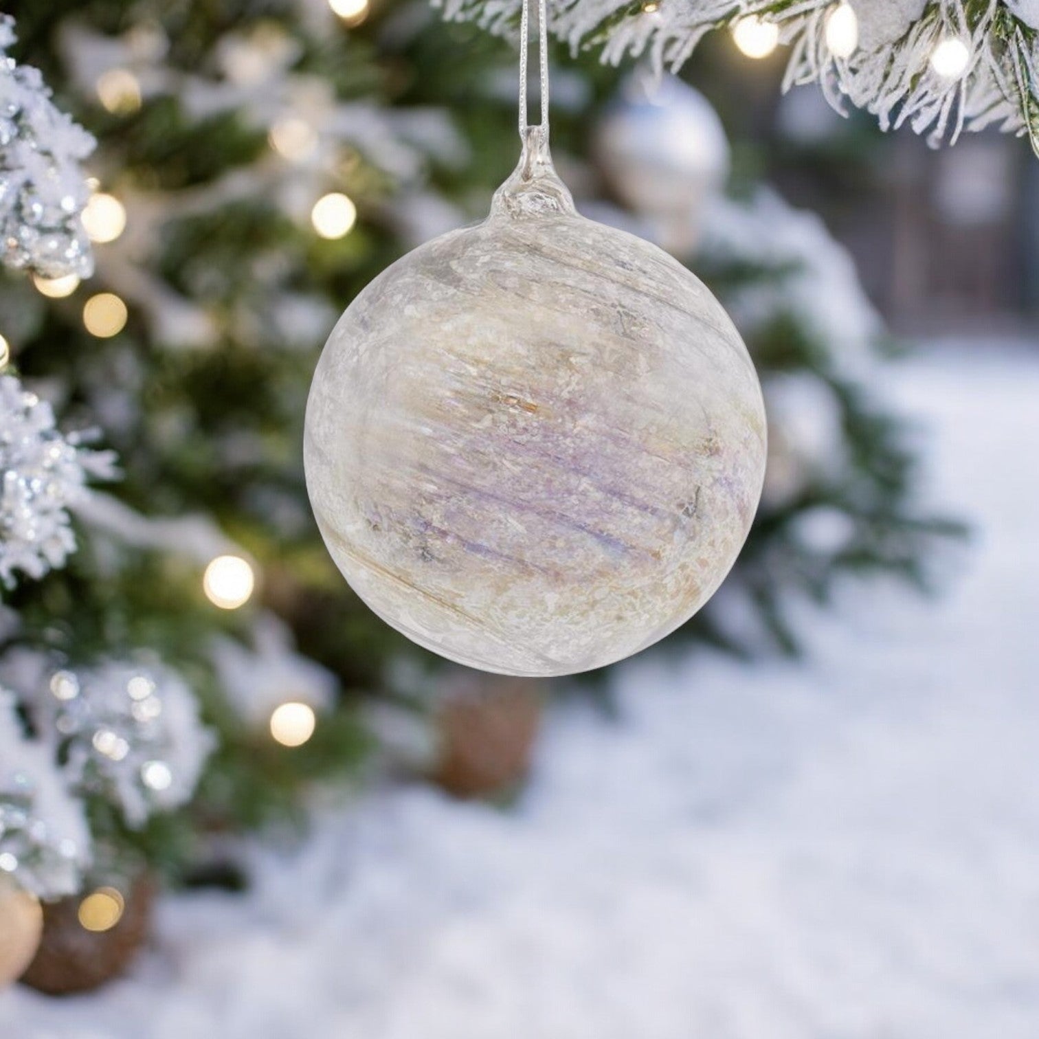 Silver Mercury Swirl Round Glass Ornament - Mellow Monkey