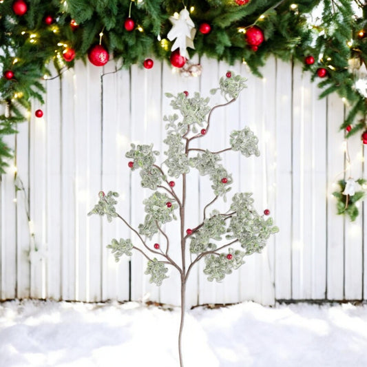 30-Inch Glittered Mistletoe Stem with Red Berries - Mellow Monkey