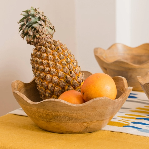 Scalloped Edge Mango Wood Bowl - 10-in