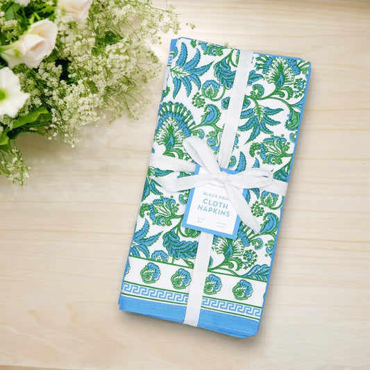 Hampton Set of 4 Floral Block Cloth Napkins - Cotton - Mellow Monkey