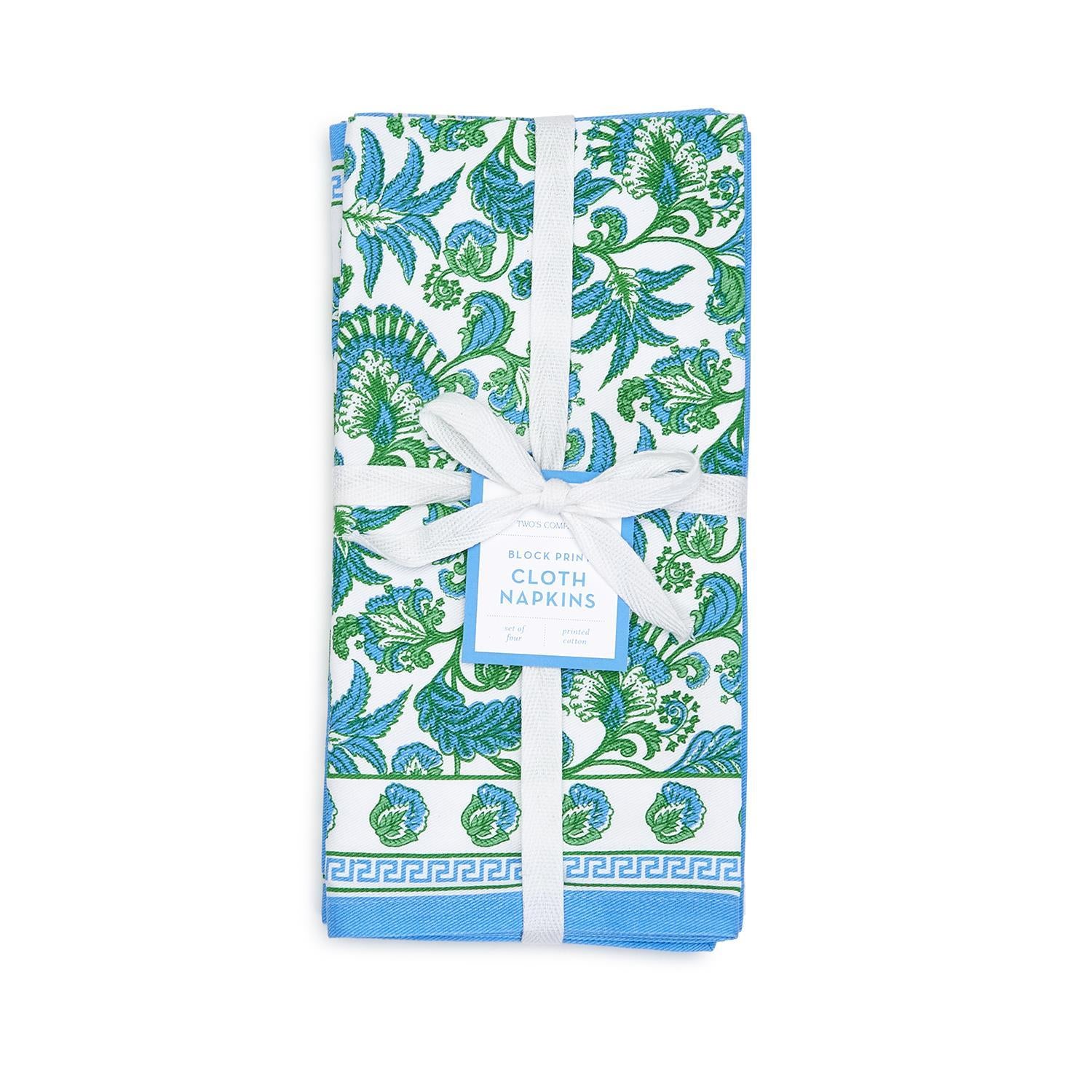 Hampton Set of 4 Floral Block Cloth Napkins - Cotton - Mellow Monkey