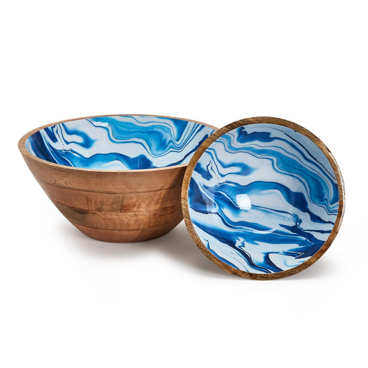 Blue Aptware Mango Wooden Bowl - Mellow Monkey