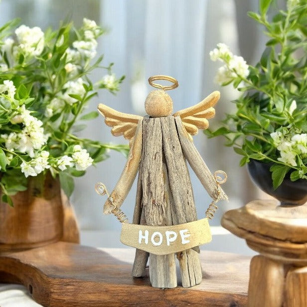 Driftwood Angel Statue - Hope - 6.5-in - Mellow Monkey