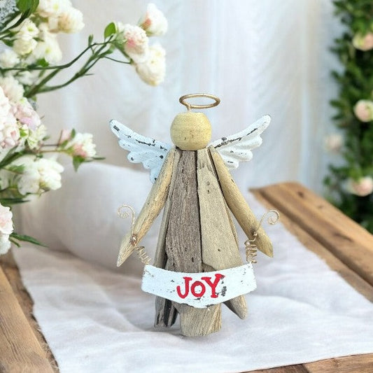 Driftwood Angel Statue - Joy - 6.5-in - Mellow Monkey