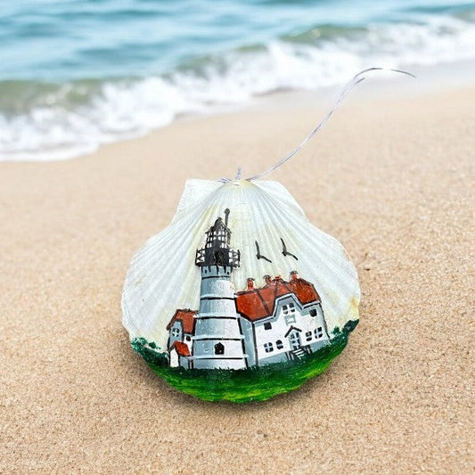 Hand Painted Shell Ornament - Chatham Lighthouse - Mellow Monkey