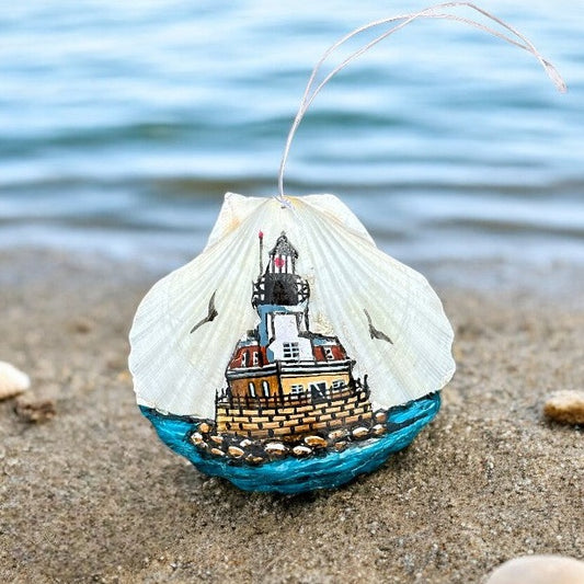 Hand Painted Shell Ornament - Penfield Reef Lighthouse - Mellow Monkey