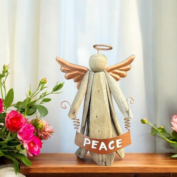 Driftwood Angel Statue - Peace - 6.5-in - Mellow Monkey