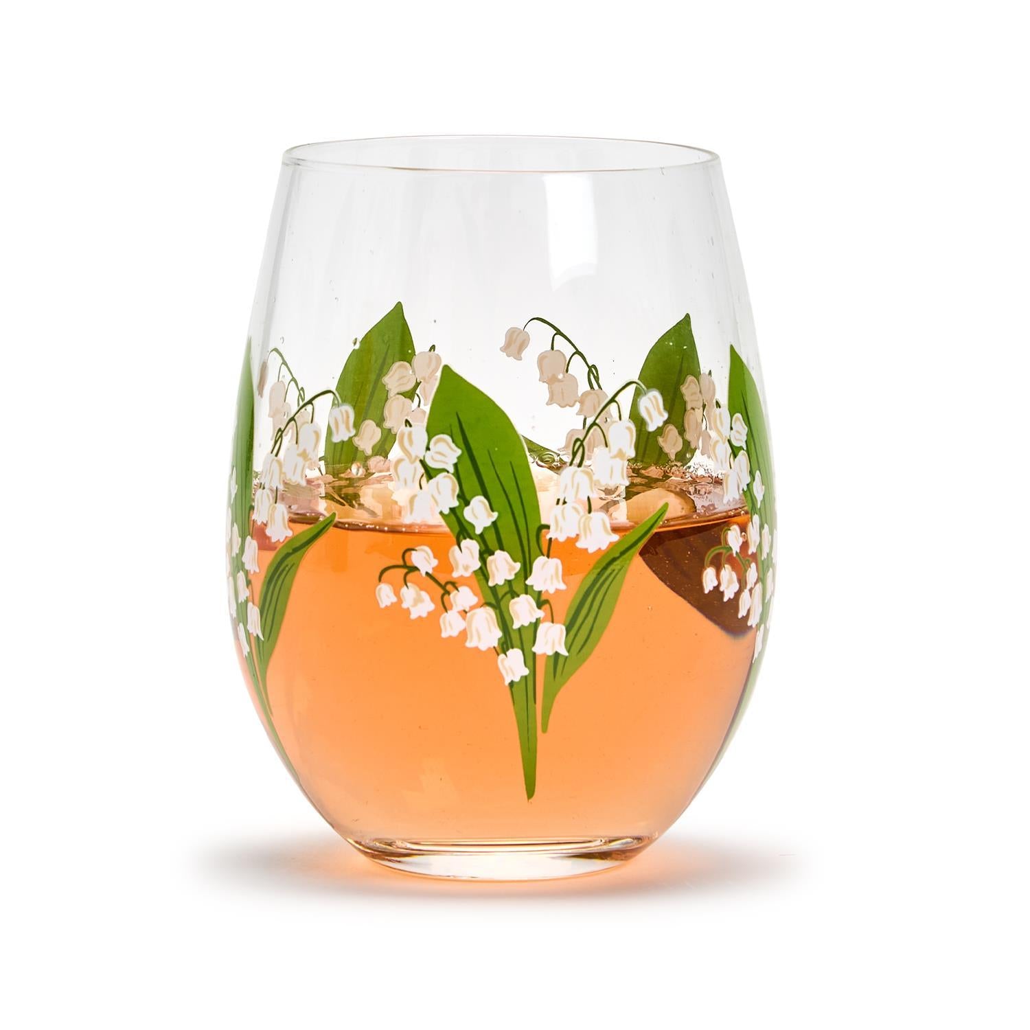 Lily of The Valley Stemless Wine Glass - Mellow Monkey