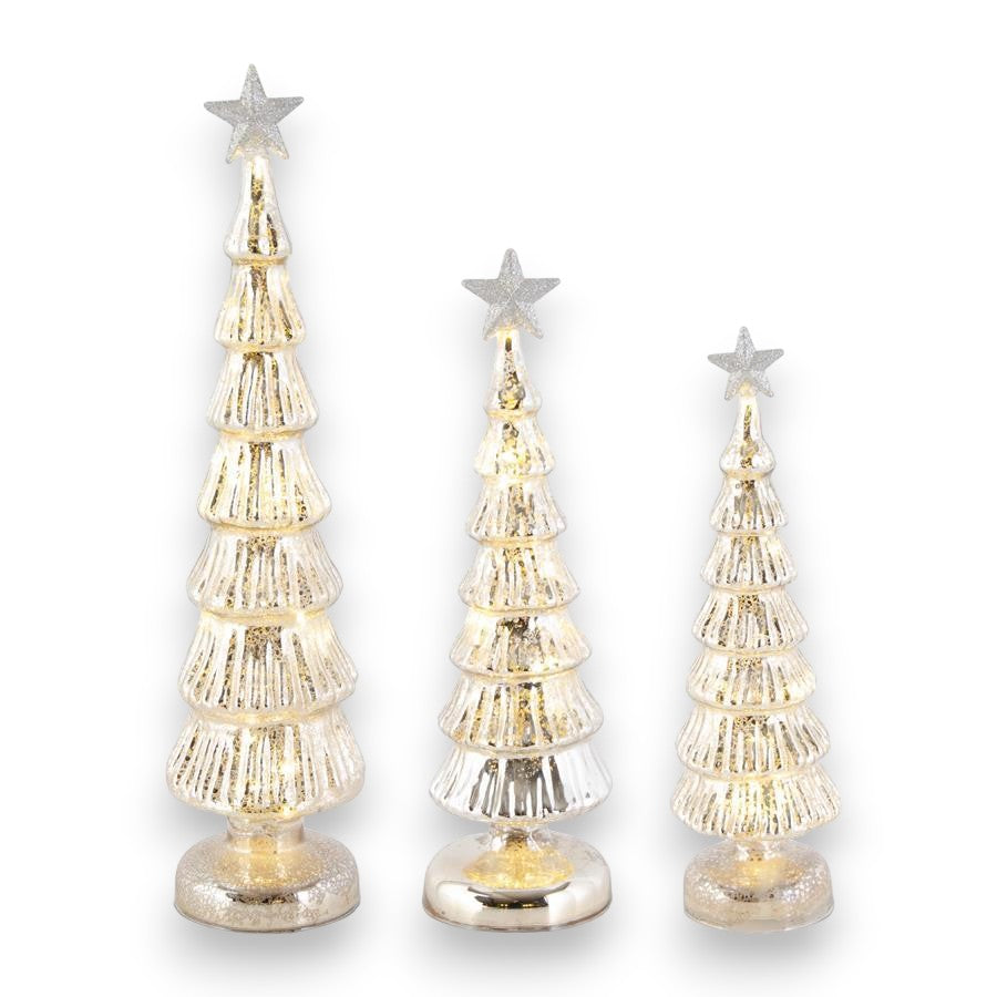 Silver Mercury Glass Glitter Star Top LED Trees - Mellow Monkey