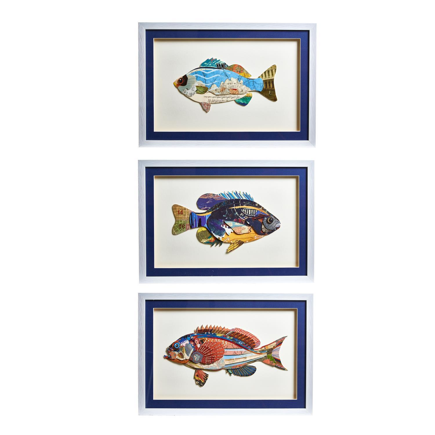 Individual Framed Paper Collage Fish Wall Art - Mellow Monkey