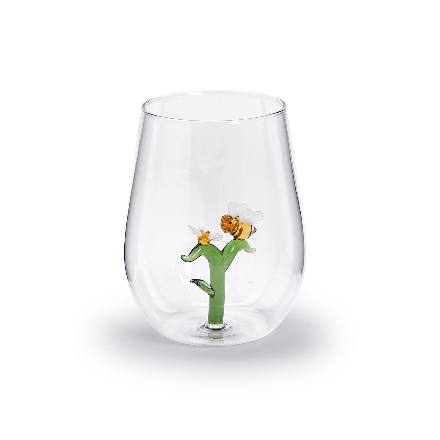 Bee and Flower Icon Stemless Wine Glass - 20 oz - Mellow Monkey