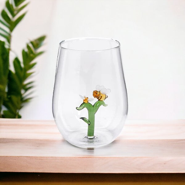 Bee and Flower Icon Stemless Wine Glass - 20 oz - Mellow Monkey