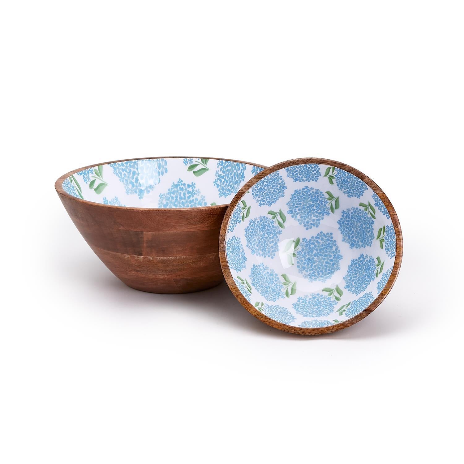 Blue Hydrangea Hand-Crafted Wooden Bowl - Mellow Monkey