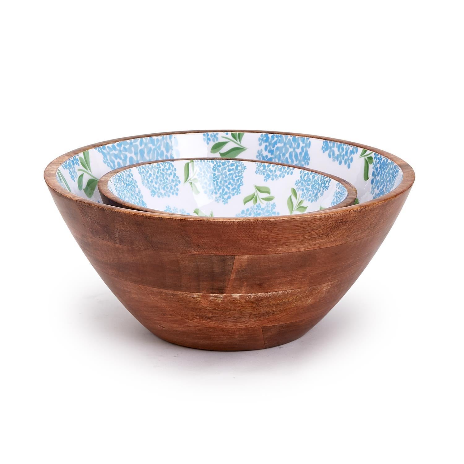 Blue Hydrangea Hand-Crafted Wooden Bowl - Mellow Monkey