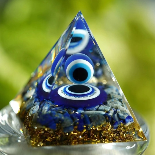 Lapis Lazuli Evil Eye Protection Orgonite Pyramid - 2-1/3-In