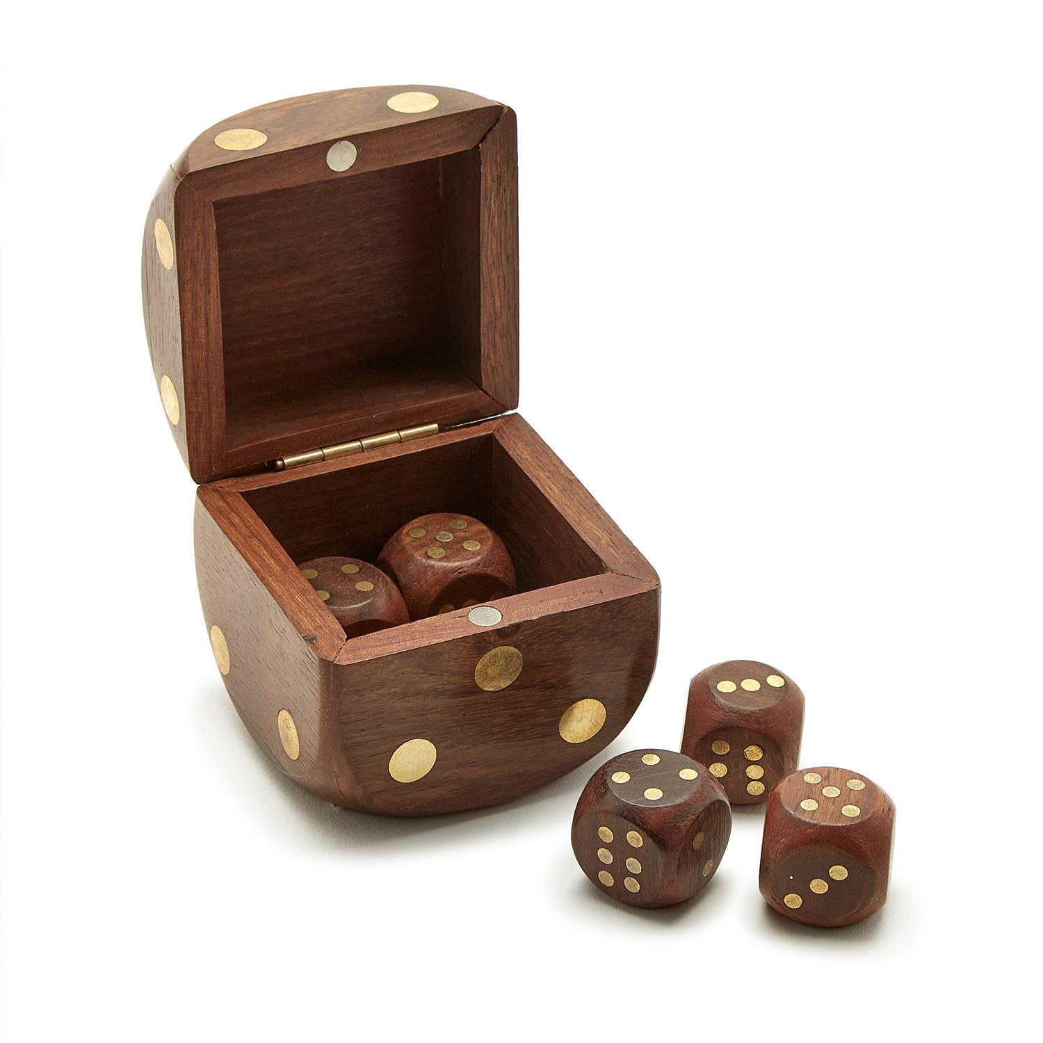 Wood Crafted Dice Box with 6 Dice - Mellow Monkey