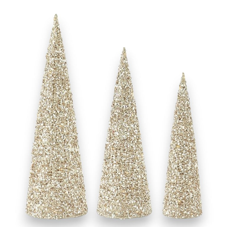 Champagne Sequins & Bead Embellished LED Cone Trees with Timer - Mellow Monkey