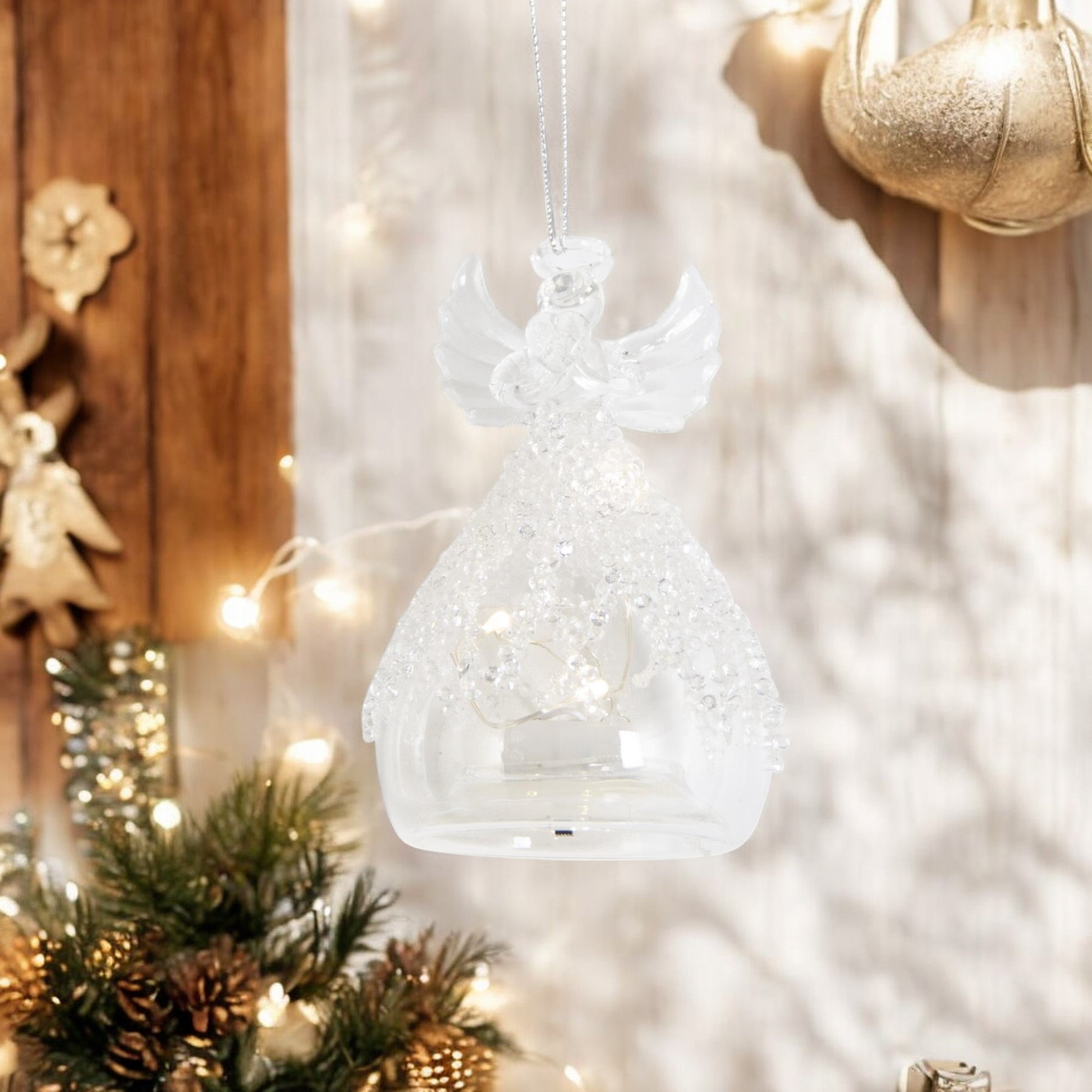 Glass Lattice Bead LED Angel Ornament - 4-in - Mellow Monkey