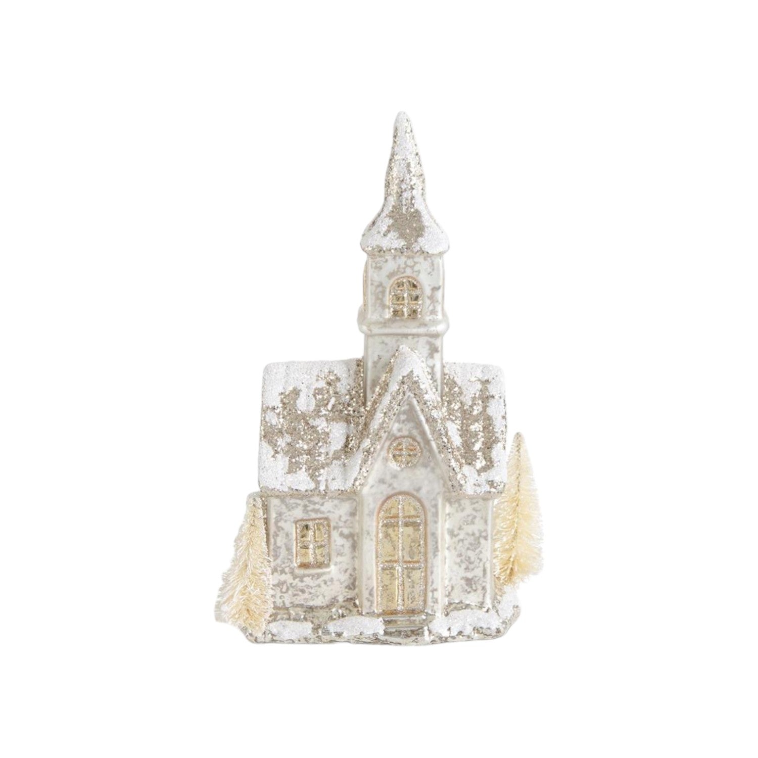 Glittered LED Silver Mercury Glass Church with Timer - Mellow Monkey