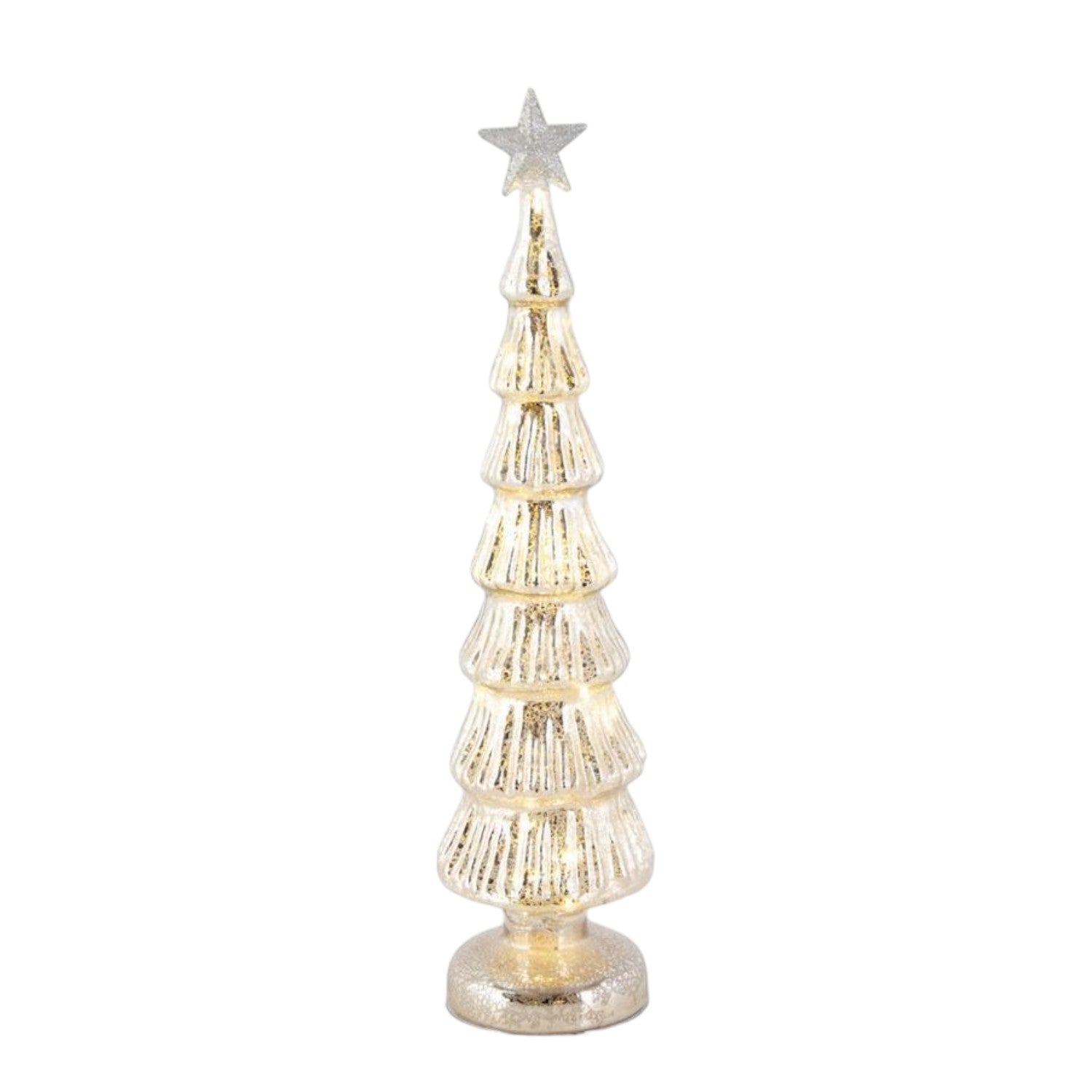 Silver Mercury Glass Glitter Star Top LED Tree - Mellow Monkey