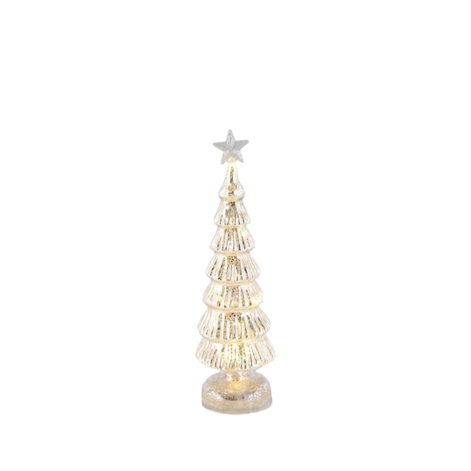 Silver Mercury Glass Glitter Star Top LED Tree - Mellow Monkey