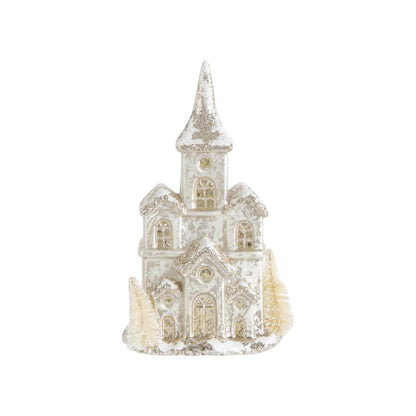 Glittered LED Silver Mercury Glass Church with Timer - Mellow Monkey