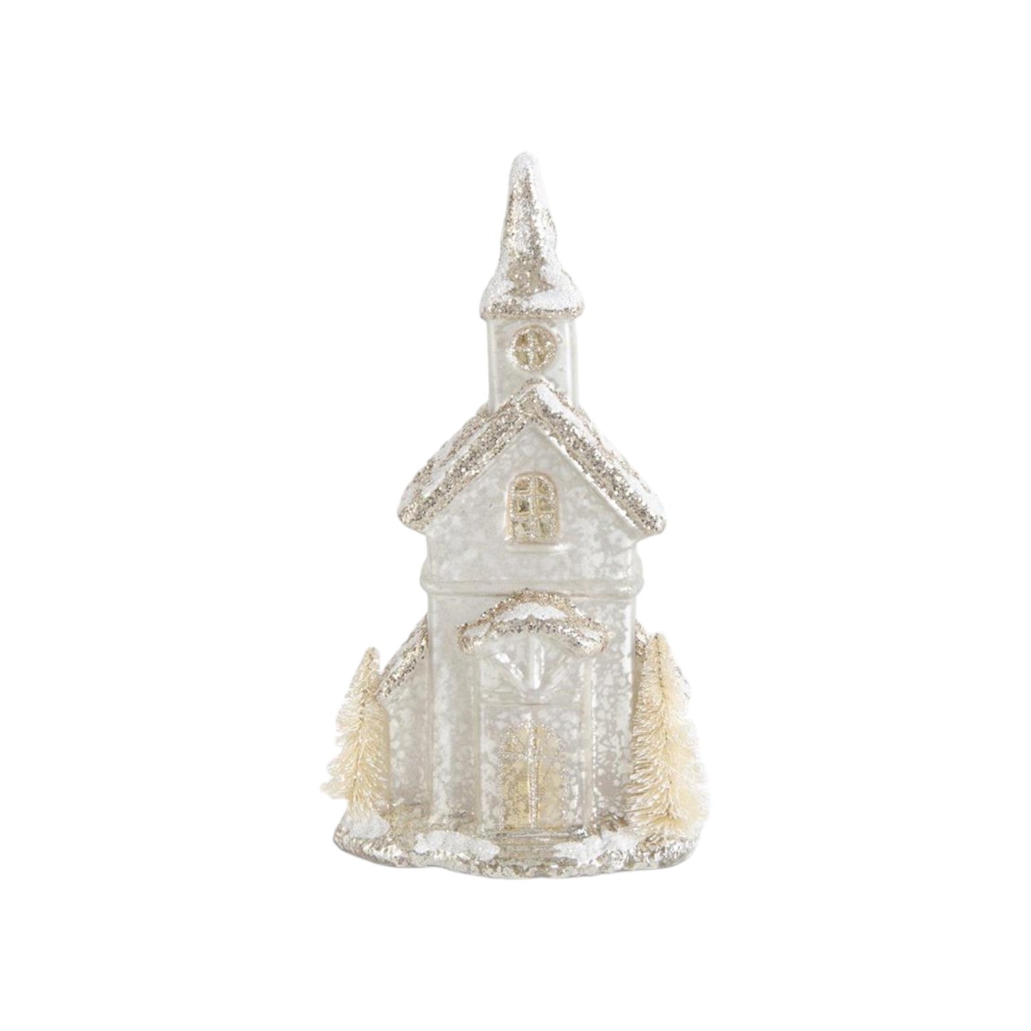 Glittered LED Silver Mercury Glass Church with Timer - Mellow Monkey