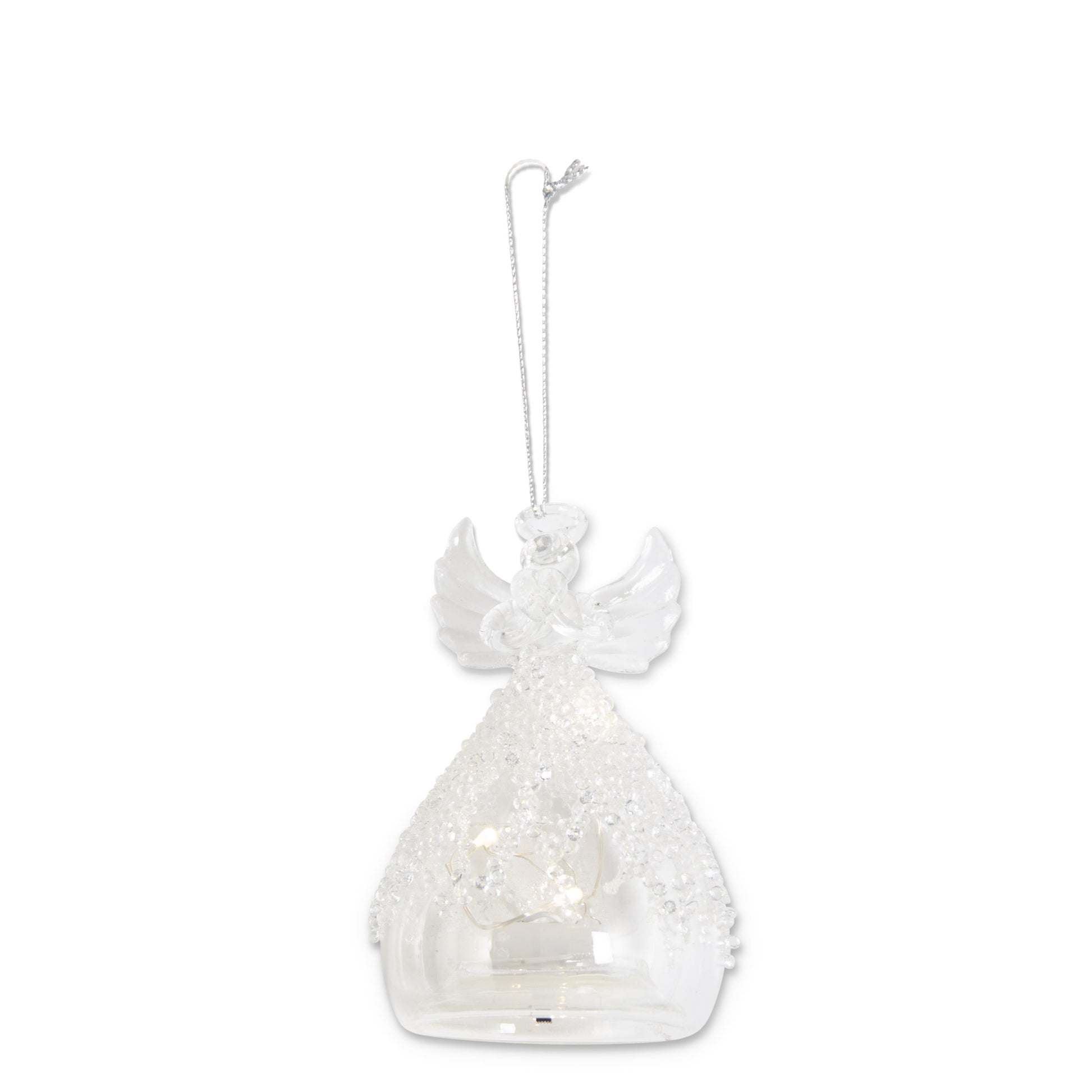 Glass Lattice Bead LED Angel Ornament - 4-in - Mellow Monkey