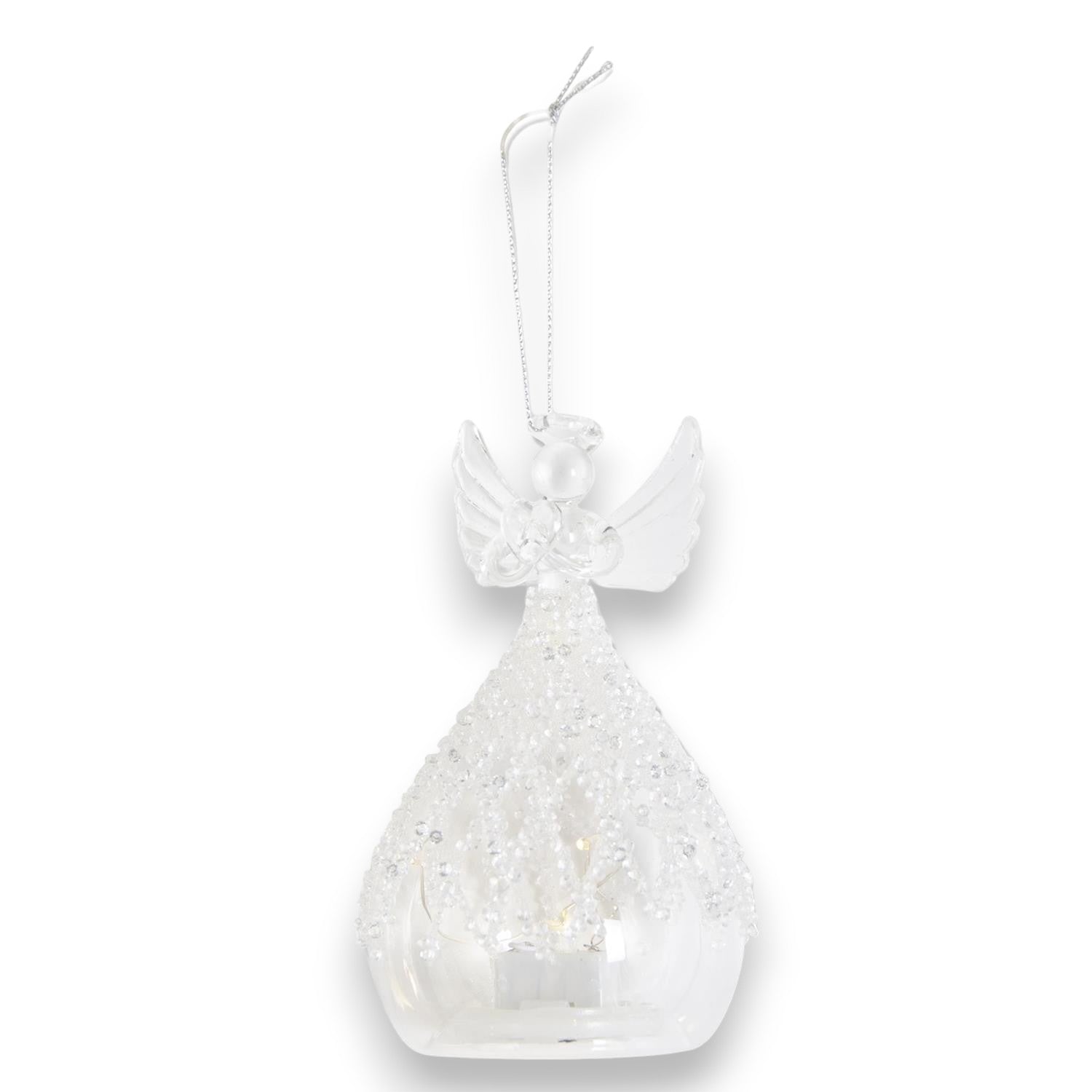 5.25 Inch Clear Glass LED Angel Ornament - Mellow Monkey