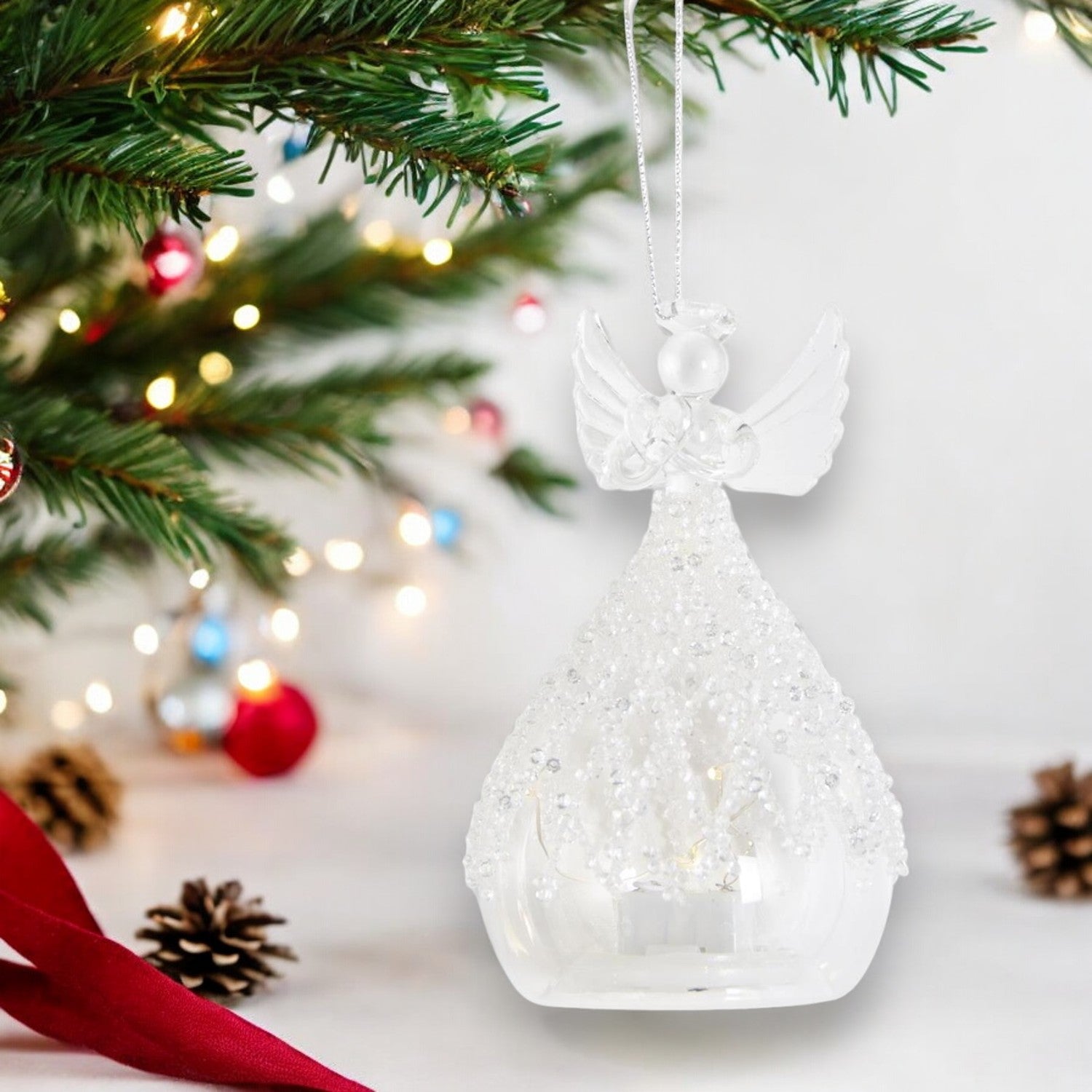 5.25 Inch Clear Glass LED Angel Ornament - Mellow Monkey