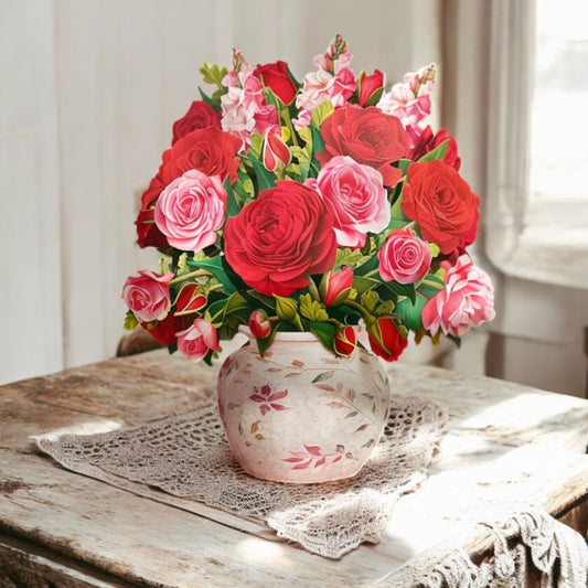 FreshCut Mini Blooming Roses - Pop-Up Flower Bouquet Greeting Card - Mellow Monkey
