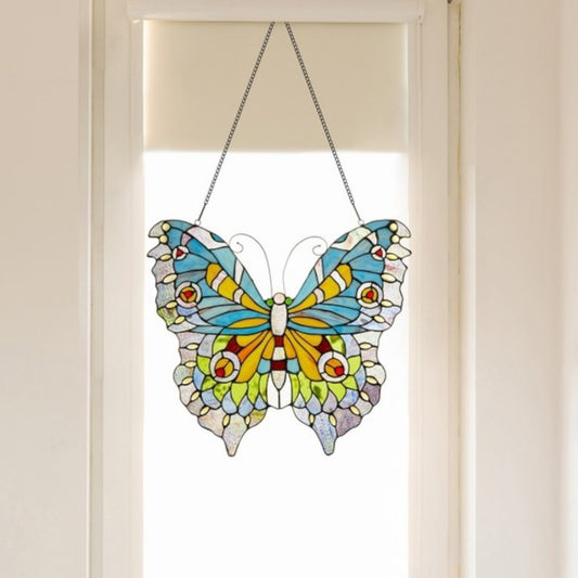 Luisa Blue, Yellow & Green Butterfly Window Panel - 20-1/2-in