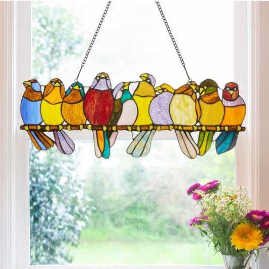 Marisol Multicolor Birds Stained Glass Window Panel - 9-1/2-in